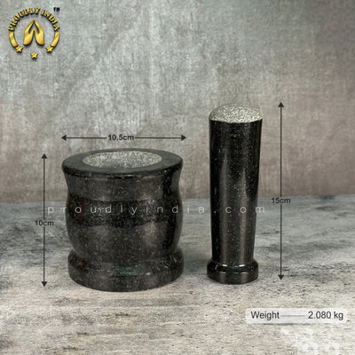 4 Inch Deep Granite Mortar Pestle | idikallu | Khalbatta | Molcajete