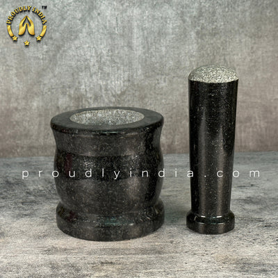 4 Inch Deep Granite Mortar Pestle | idikallu | Khalbatta | Molcajete