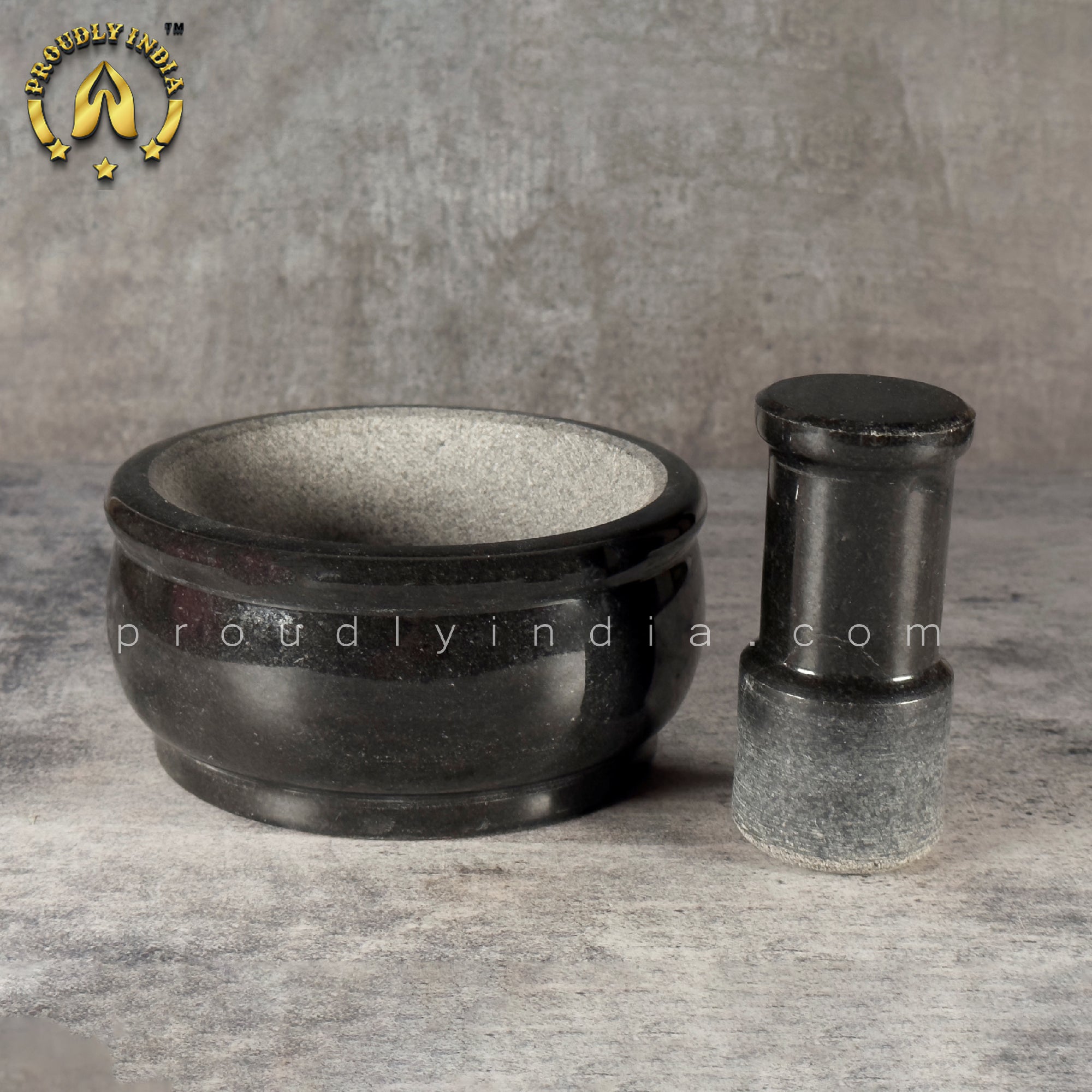 Black Deep Bowl Granite Motor and Pestle