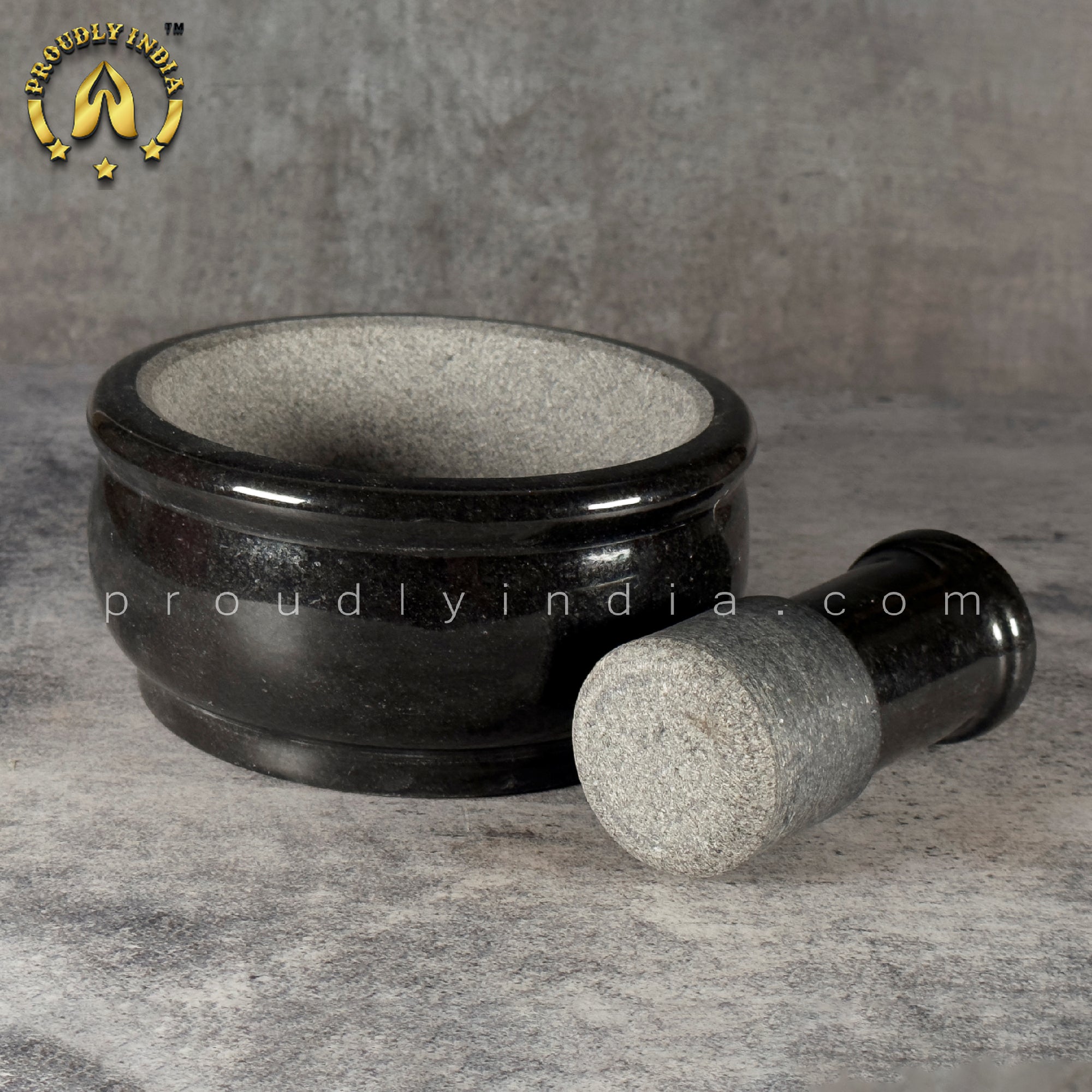 Black Deep Bowl Granite Motor and Pestle