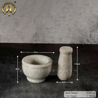 2.5 Inch White Marble Mortar Pestle | idikallu | Khalbatta | Molcajete