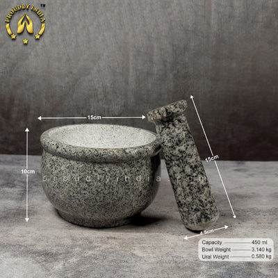 6 Inch Marble Mortar & Pestle | Khalbatta | Idikallu | Molcajete