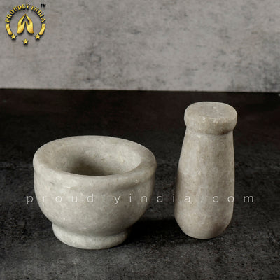 2.5 Inch White Marble Mortar Pestle | idikallu | Khalbatta | Molcajete
