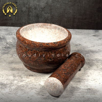 Red Granite Deep Mortar And Pestle
