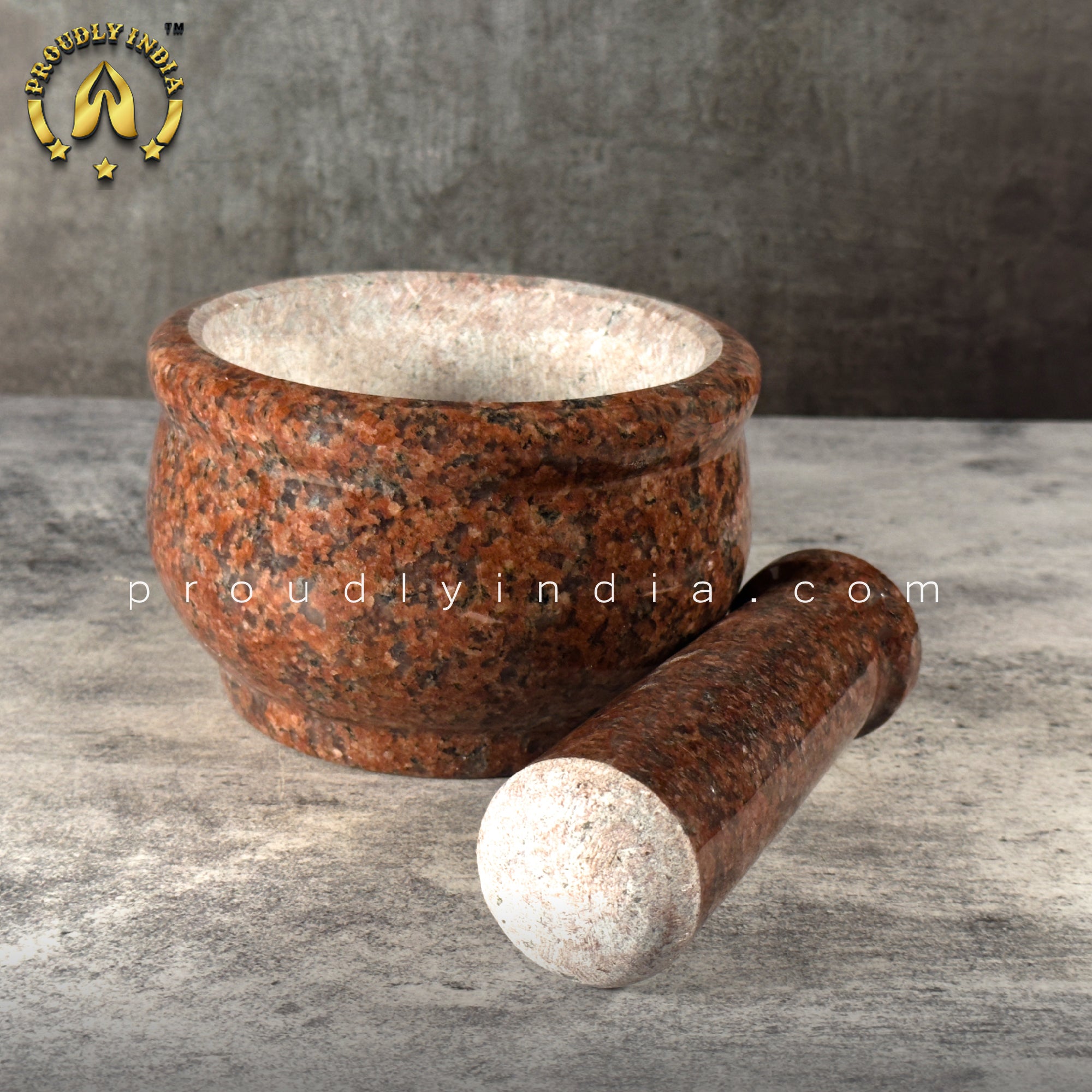 Red Granite Deep Mortar And Pestle