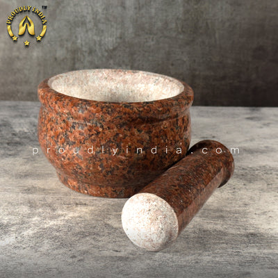 Red Granite Deep Mortar And Pestle