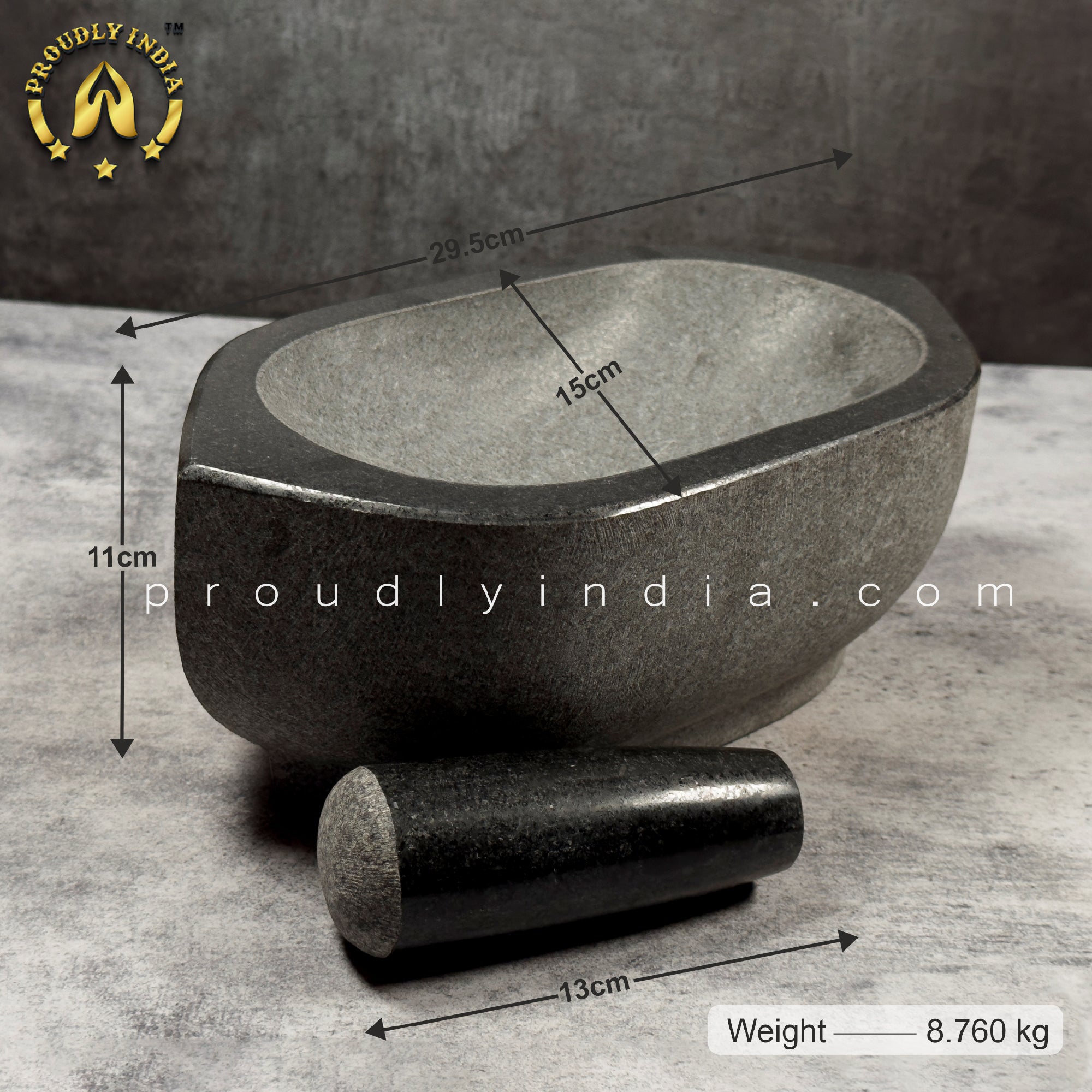 Big Black Granite Ayurvedic Herb Masher | Big Kalvam