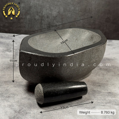 Big Black Granite Ayurvedic Herb Masher | Big Kalvam
