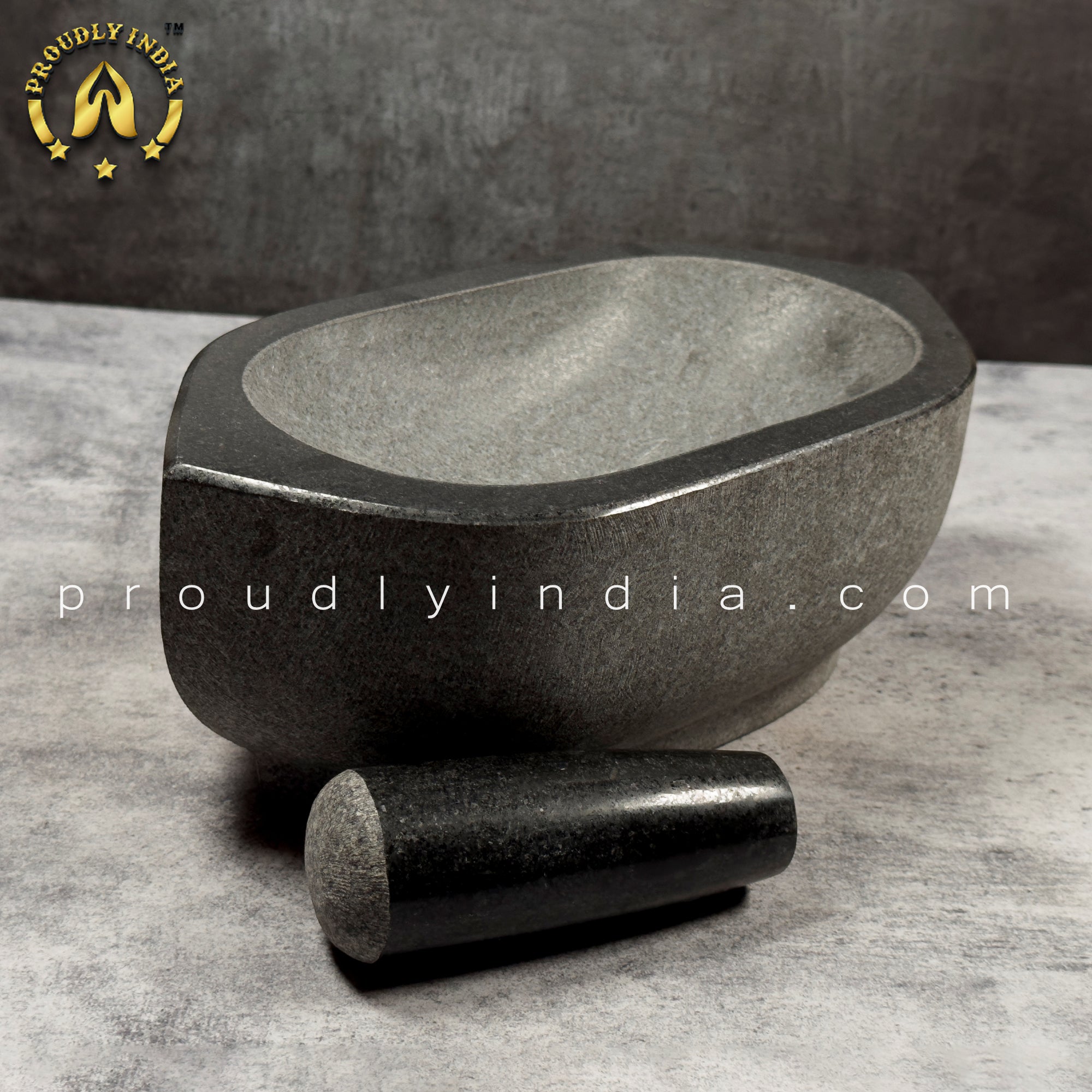 Big Black Granite Ayurvedic Herb Masher | Big Kalvam
