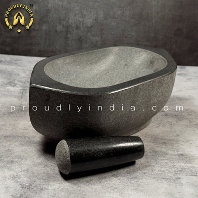 Big Black Granite Ayurvedic Herb Masher | Big Kalvam