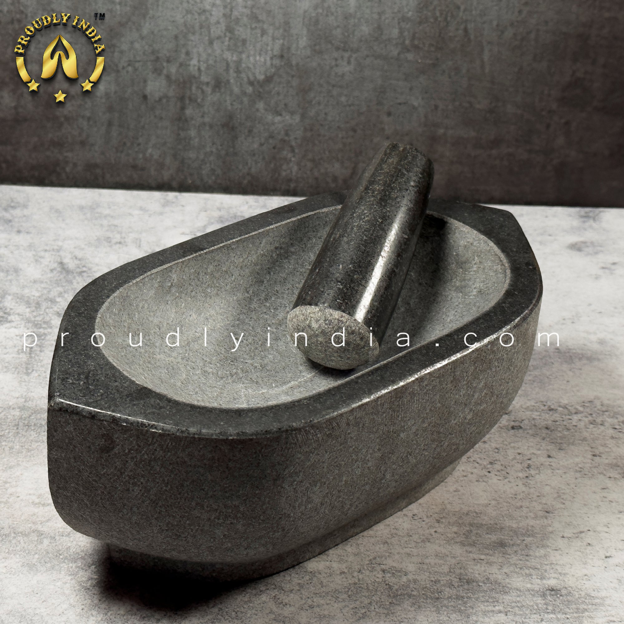 Big Black Granite Ayurvedic Herb Masher | Big Kalvam