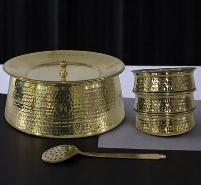 4 Liter Brass Biriyani Handi with Brass Serving Bowl Set and Ladle