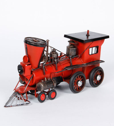 Red & Blue Iron Classic Steam Engine Vintage Finish Train Sculpture