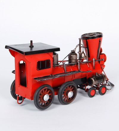 Red & Blue Iron Classic Steam Engine Vintage Finish Train Sculpture
