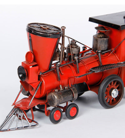 Red & Blue Iron Classic Steam Engine Vintage Finish Train Sculpture