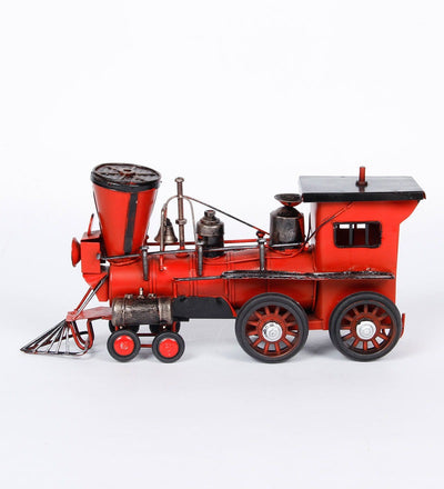 Red & Blue Iron Classic Steam Engine Vintage Finish Train Sculpture