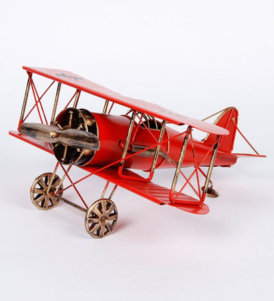 Retro Miniature Red Military Aircraft Showpiece