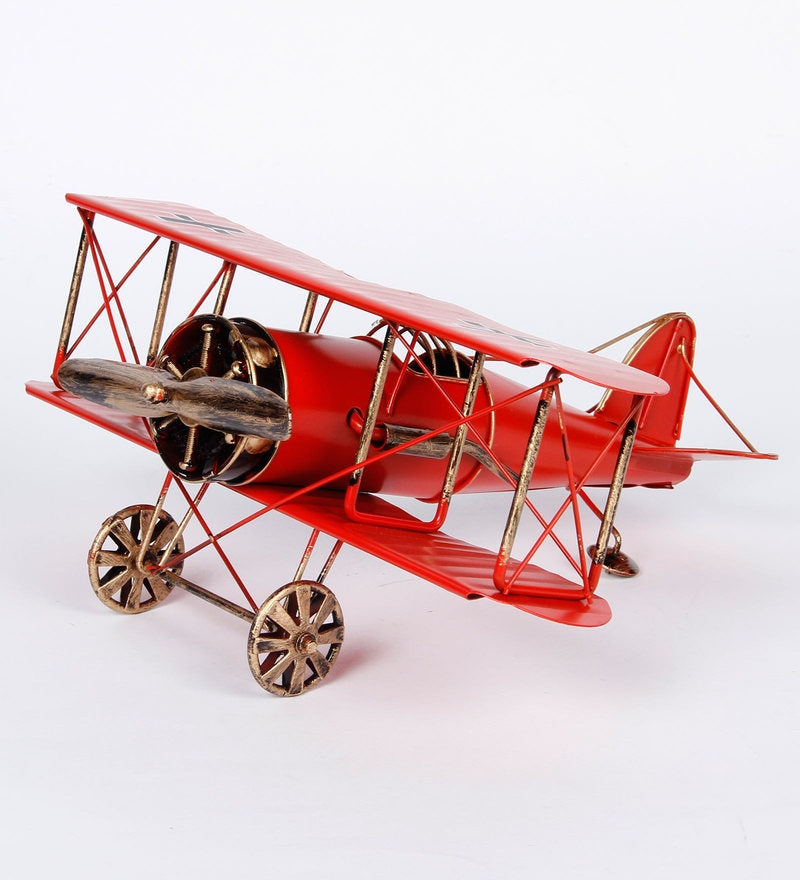 Retro Miniature Red Military Aircraft Showpiece
