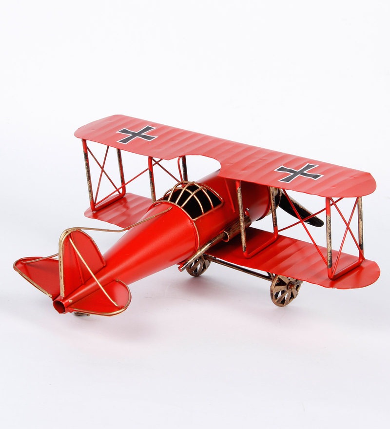 Retro Miniature Red Military Aircraft Showpiece