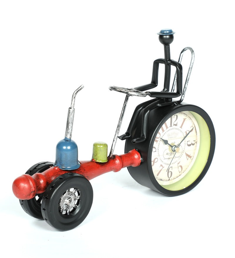 Black And Red Iron Vintage Tractor Table Clock