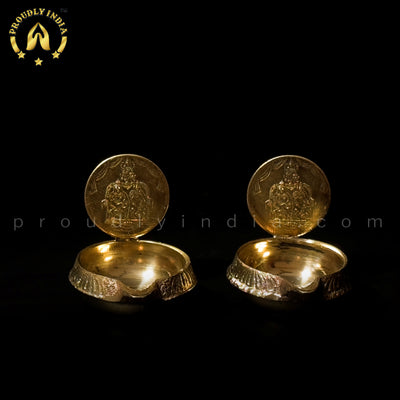 12 Kubera Lakshmi Deepam Oil Lamp with 12 Brass Coins