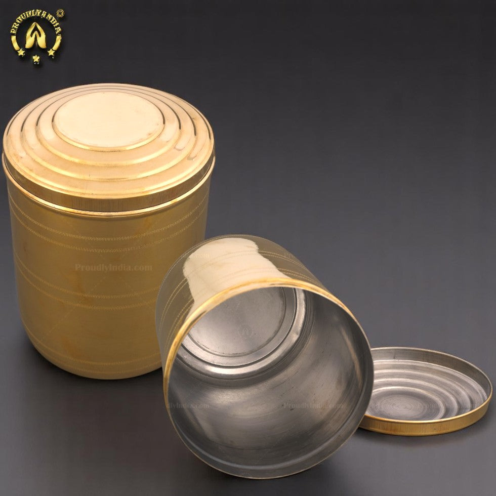 Set of 2 Brass Grain Storage Container