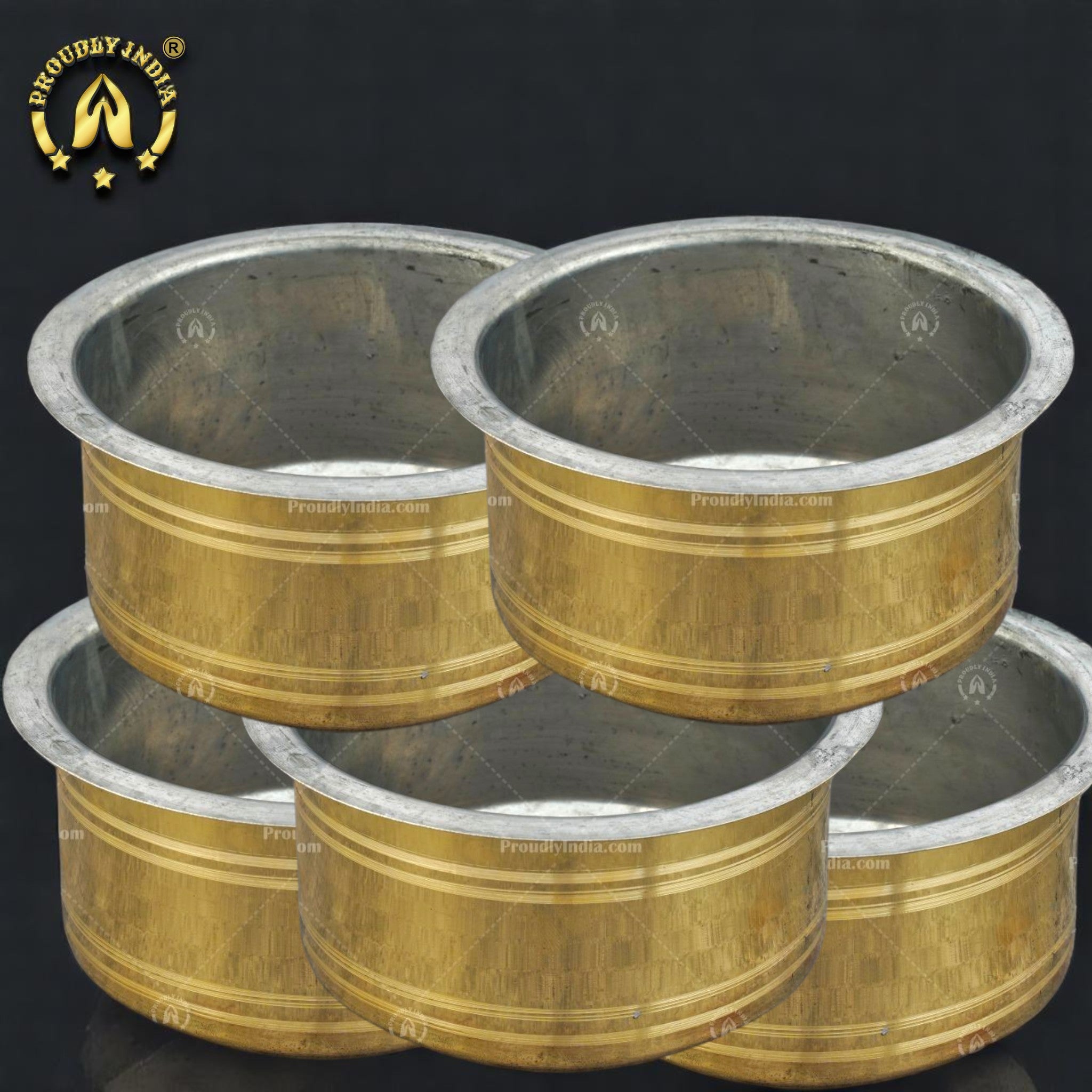 Set of 5 Brass Pot with Tin Lining | Vena Vessel