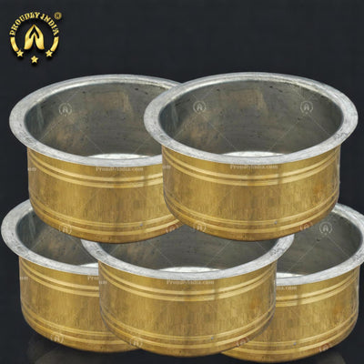 Set of 5 Brass Pot with Tin Lining | Vena Vessel