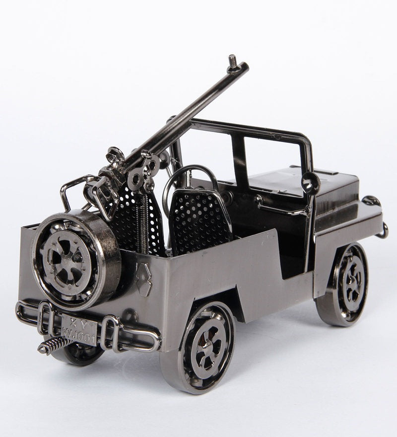 Antique Iron Made Open Military Jeep Miniature Showpiece