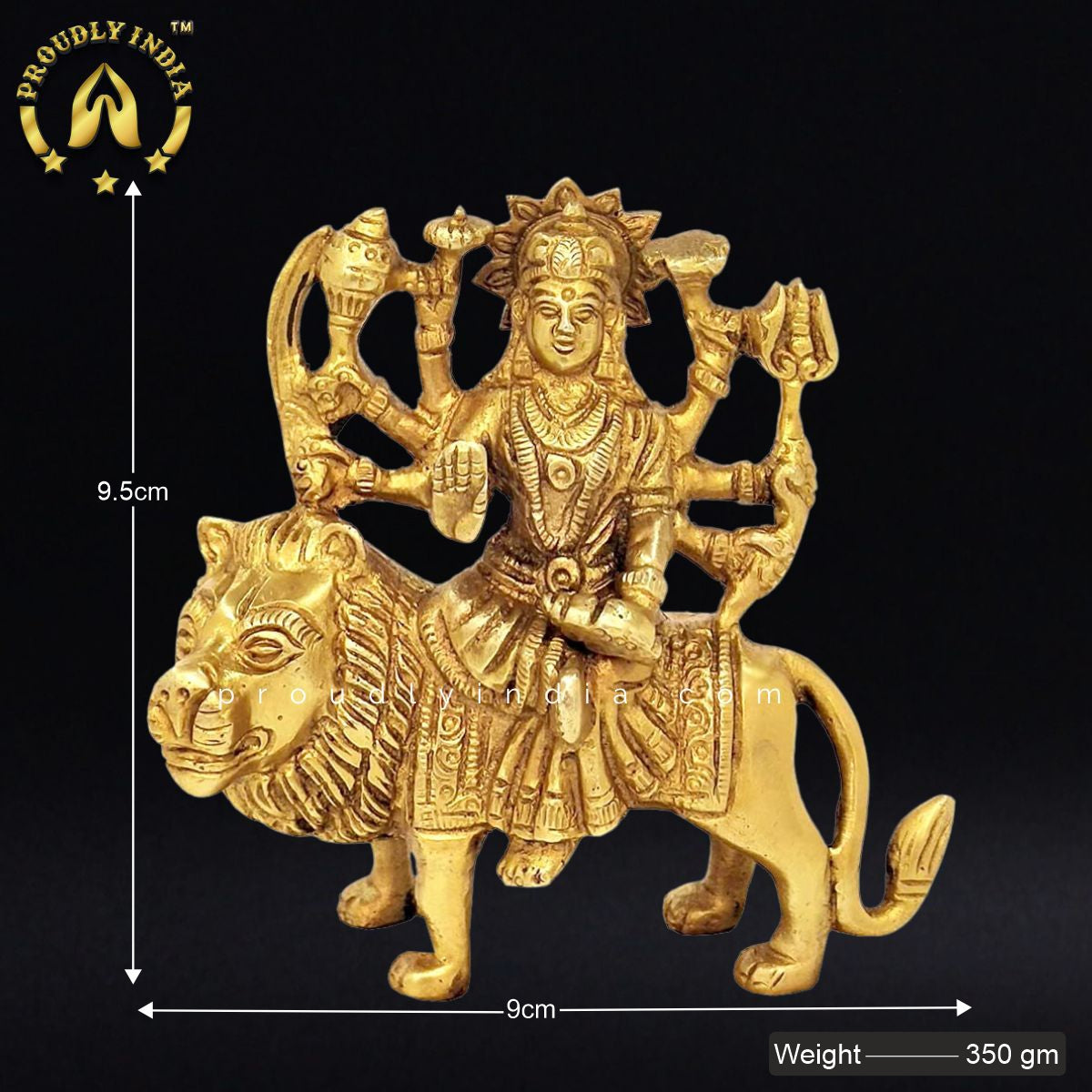 3.7" Goddess Durga on Lion Statue
