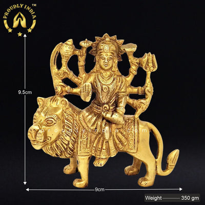 3.7" Goddess Durga on Lion Statue