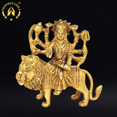 3.7" Goddess Durga on Lion Statue