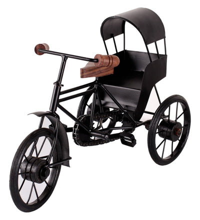 Brown & Black Wood & Metal Vintage Cycle Taxi Showpiece