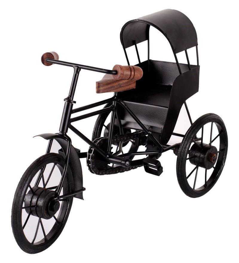 Brown & Black Wood & Metal Vintage Cycle Taxi Showpiece