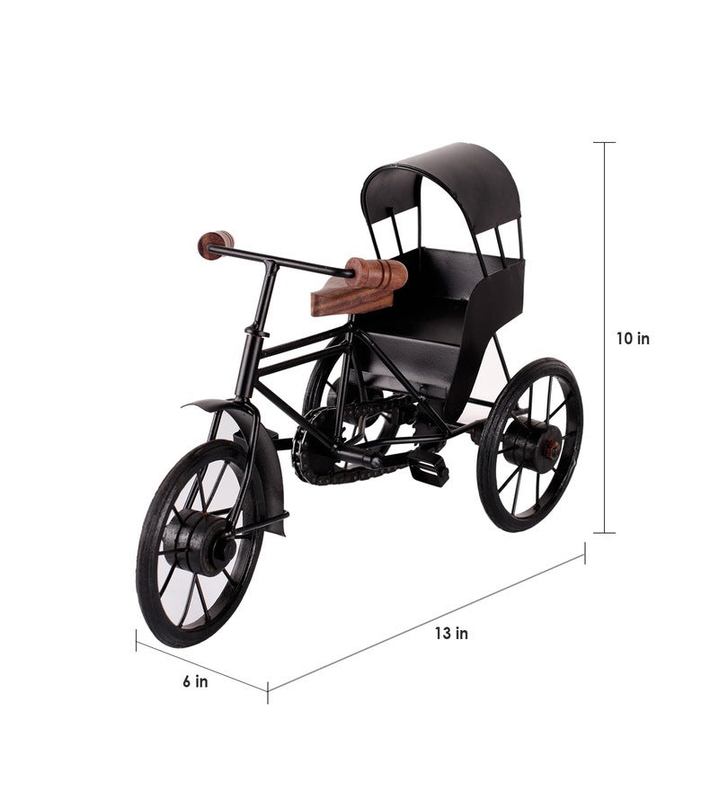 Brown & Black Wood & Metal Vintage Cycle Taxi Showpiece