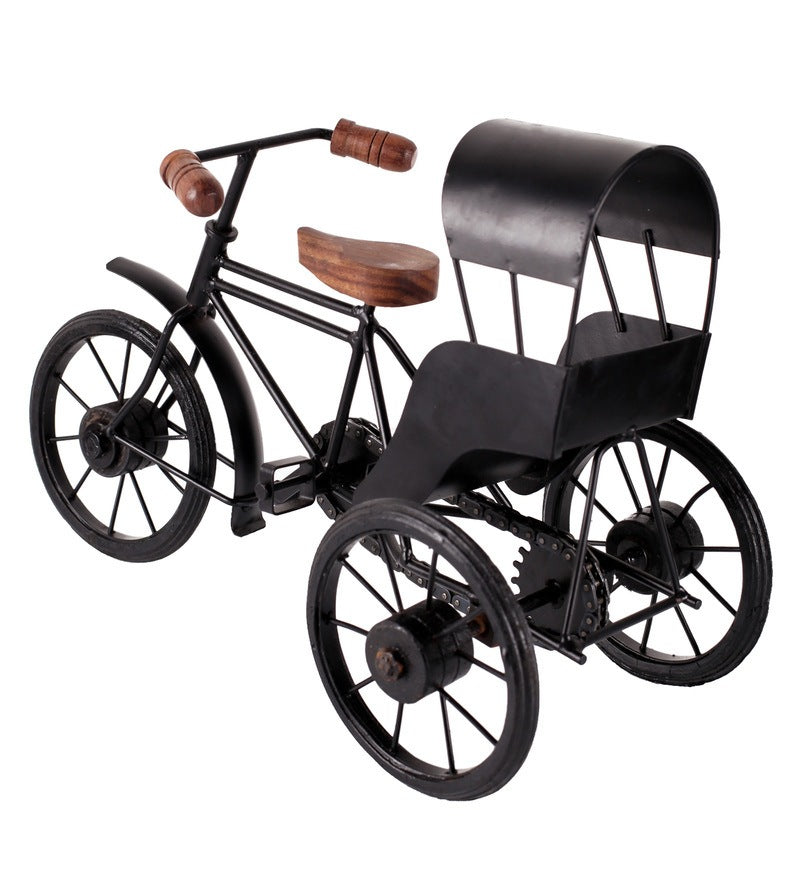 Brown & Black Wood & Metal Vintage Cycle Taxi Showpiece