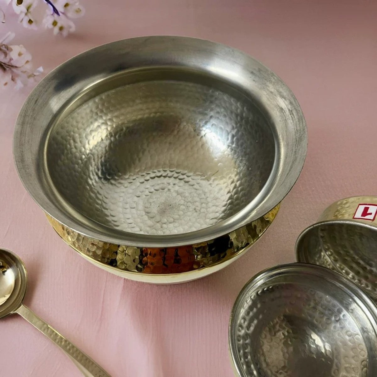 Brass Cooking Handi with Serving Bowl and Ladle
