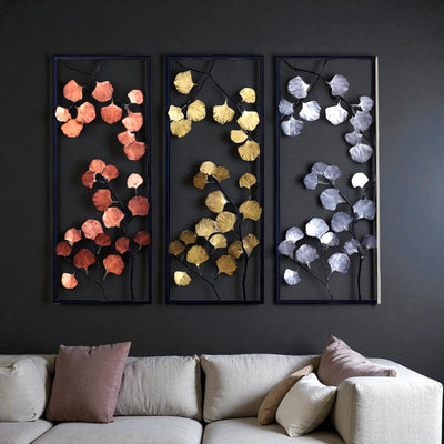 Seasons of Serenity – Set of 3 Framed Metal Leaf Wall Art