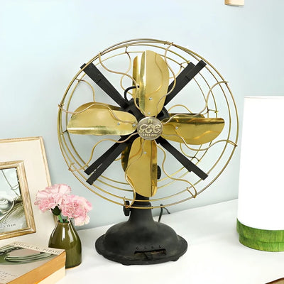 13 Inch Tabletop Double Sided Vintage Style Brass Fan