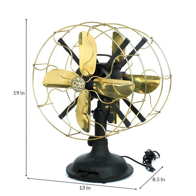 13 Inch Tabletop Double Sided Vintage Style Brass Fan