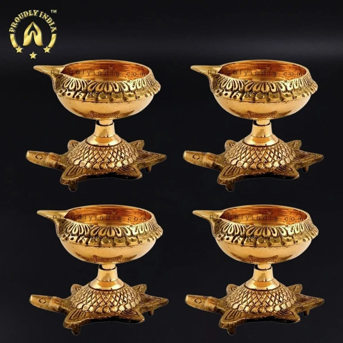 Set of 12 Turtle Feng Shui Brass Diya