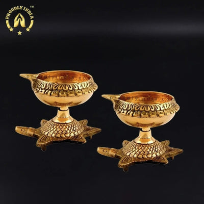 Set of 12 Turtle Feng Shui Brass Diya