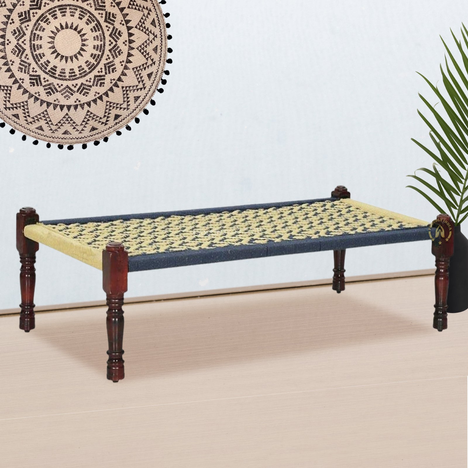 Yellow and Blue Handwoven Charpai