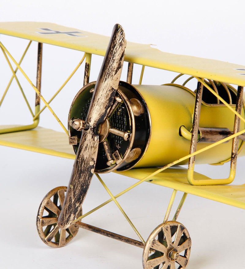 Retro Iron Yellow Military Aircraft Miniature Showpiece