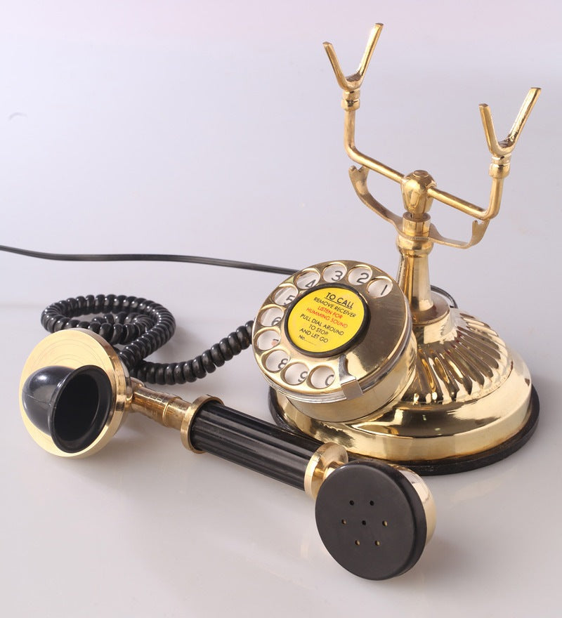 Brass Metal Round Dial Flower Designed Retro Telephone