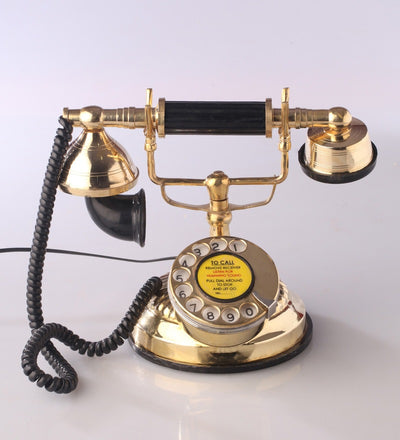Brass Metal Round Dial Flower Designed Retro Telephone