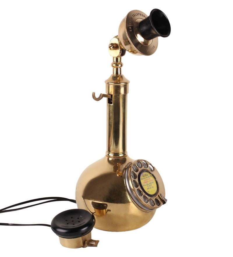 Gold Metal Antique Brass Pot Candle Stick Telephone